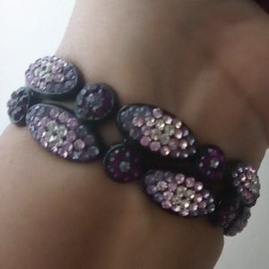 Black, Pink & Purple Rhinestone Stretch Bracelet.
